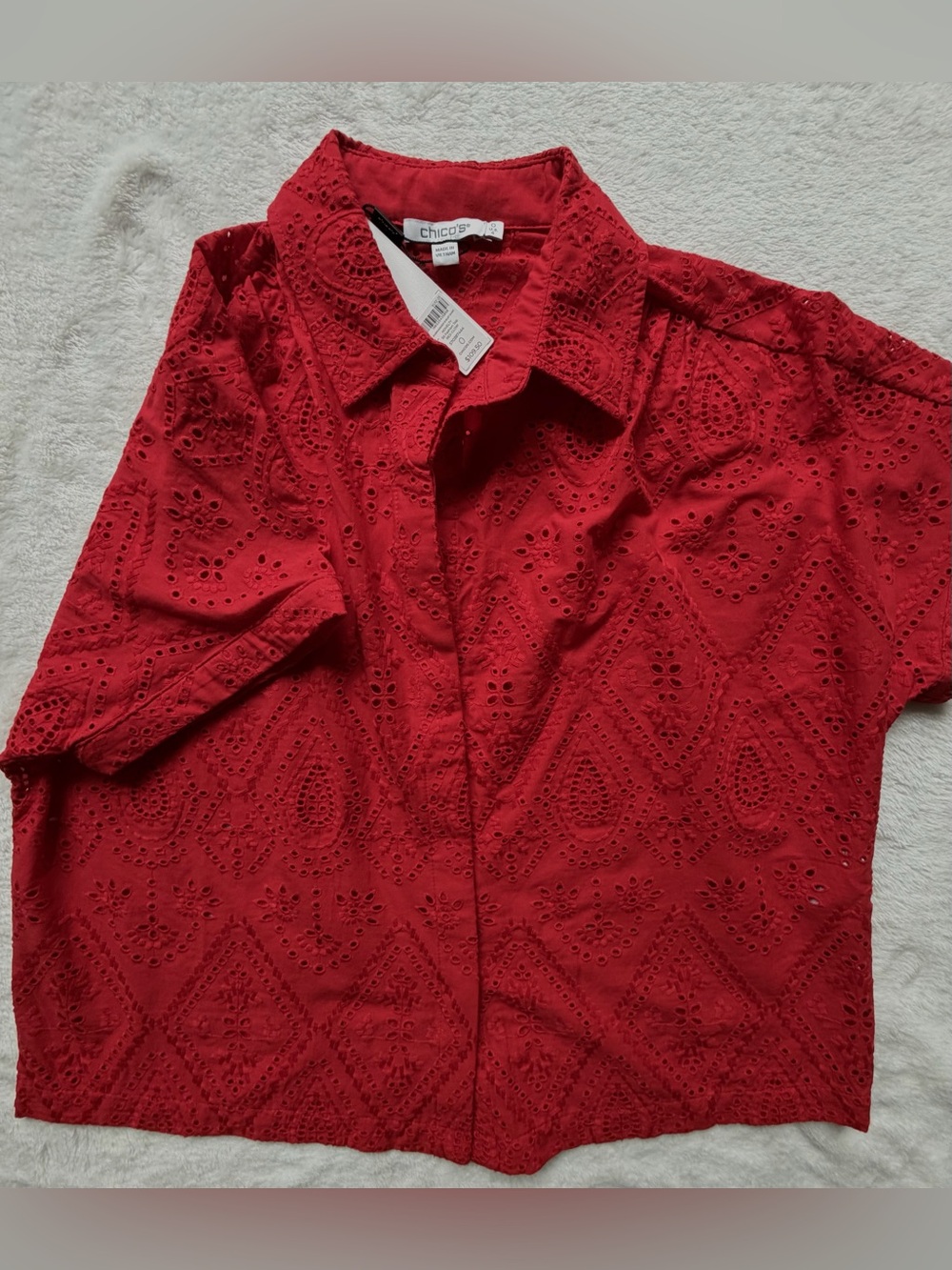 Chico's Crimson Eyelet Button-Front Shirt NWT